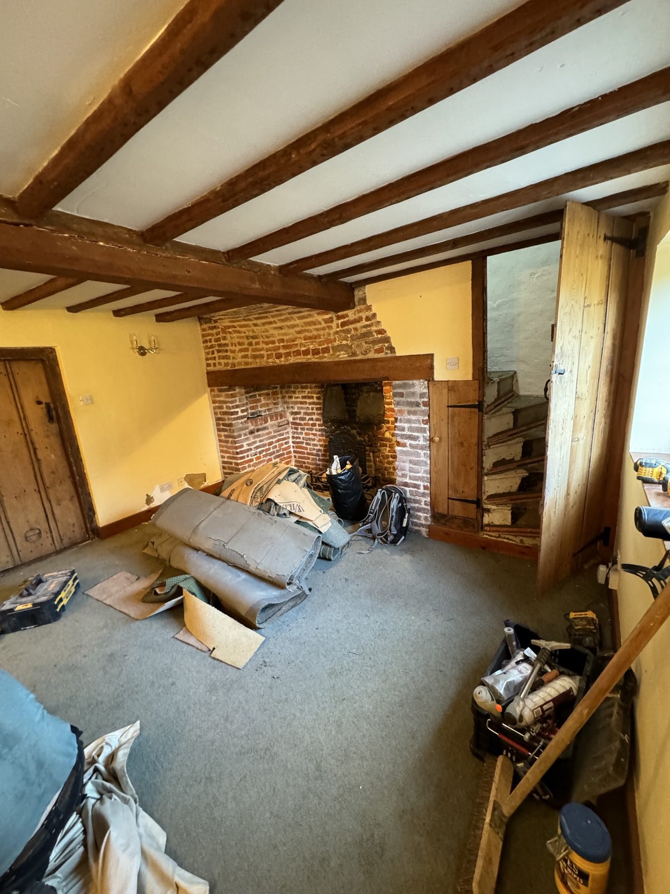 Beamed room before restoration – USFEW, Kent